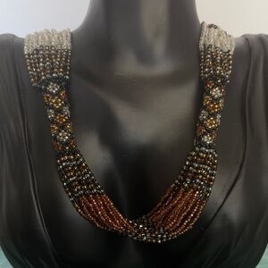 Vintage beaded orange black statement heavy beaded necklace